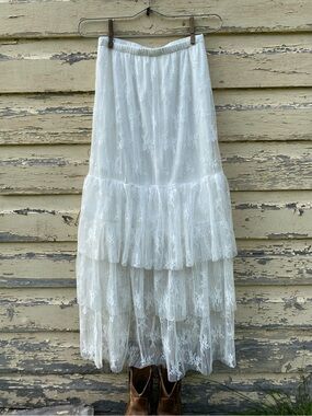 White Lace Tiered Maxi Skirt